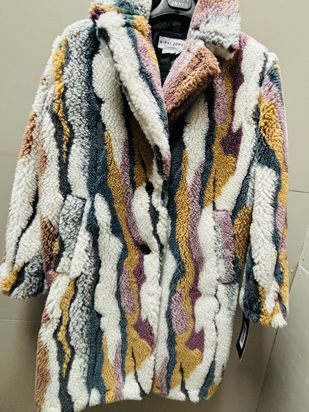 Multicolor Teddy Coat - Cream Base with Mustard & Slate Accents